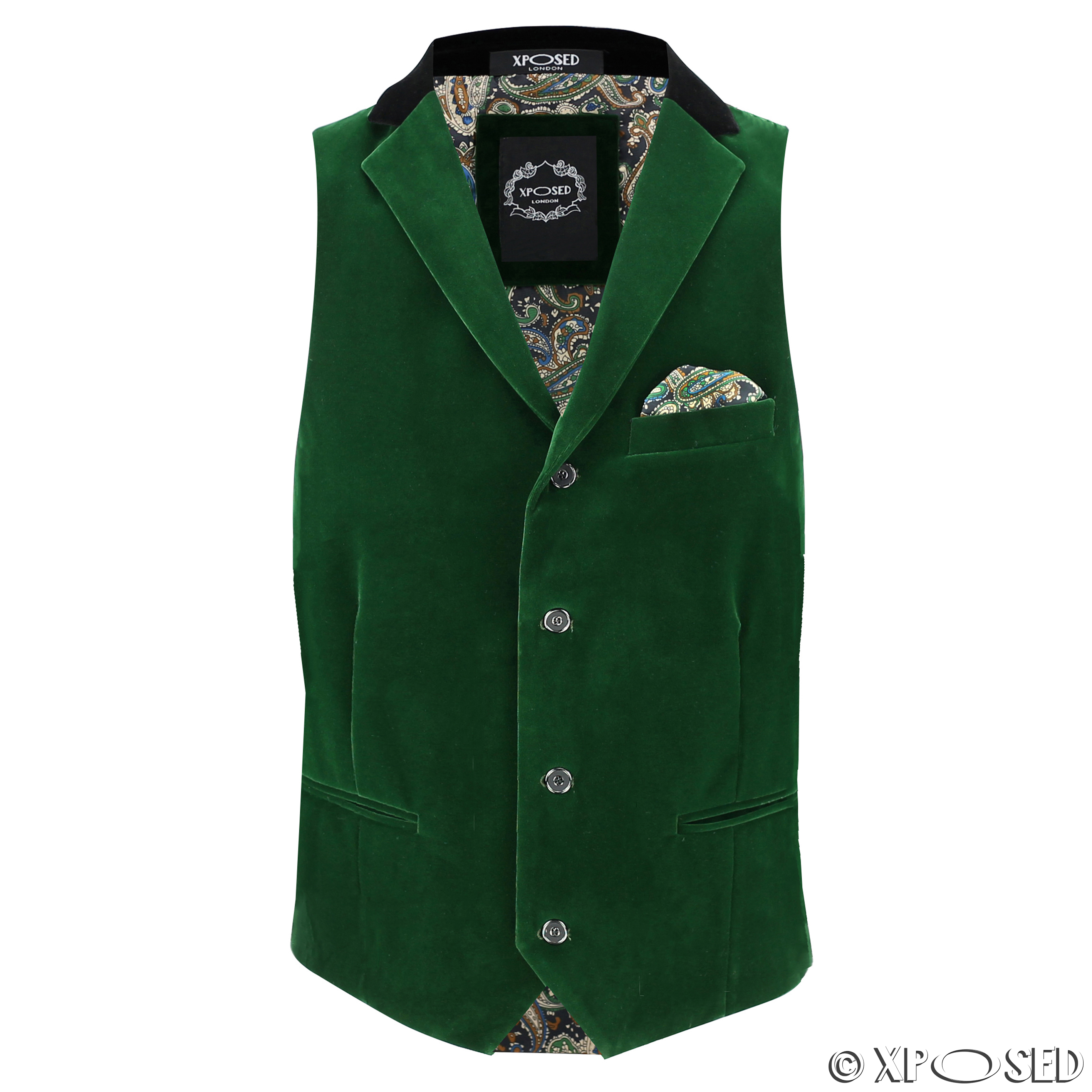 Mens Designer Vintage Velvet Waistcoat Retro Smart Casual Vest Contrast